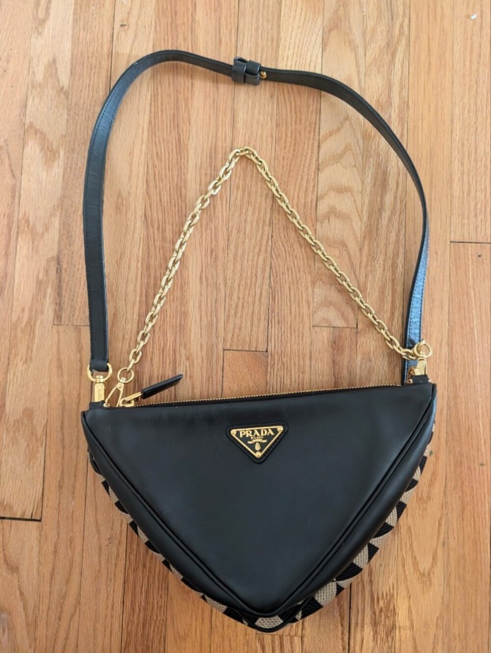 Prada Black and Beige Triangle Shoulder Bag - Picture 9 of 11